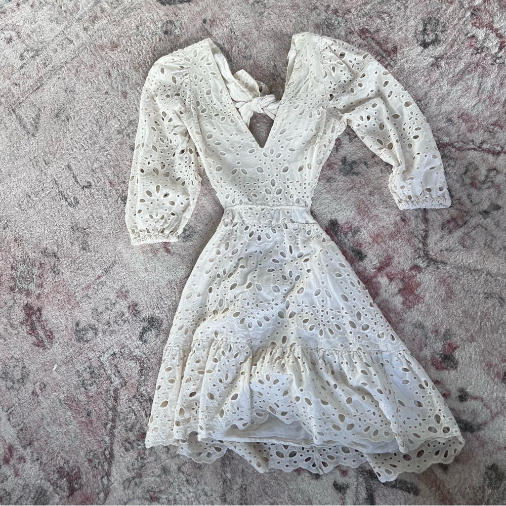 Express Eyelet Wrap Open Back Ruffle Dress
